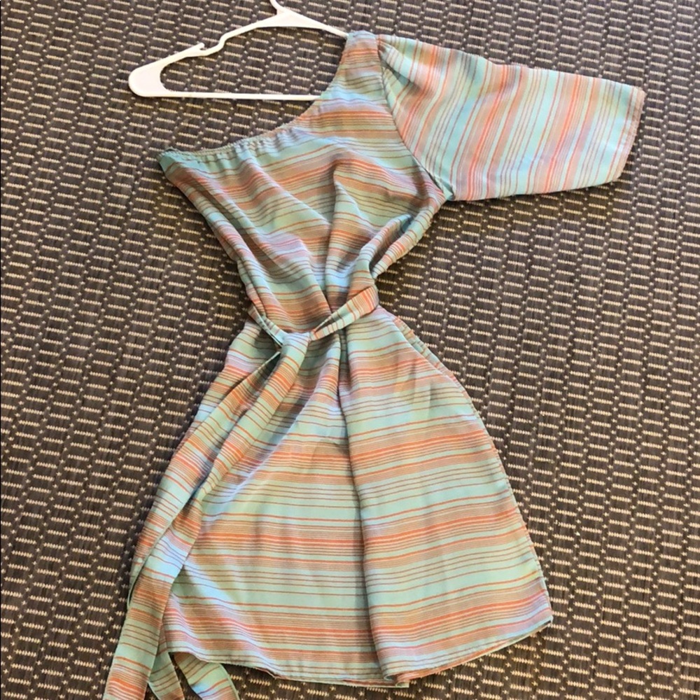 Orange/teal stripe one shoulder Boutique dress